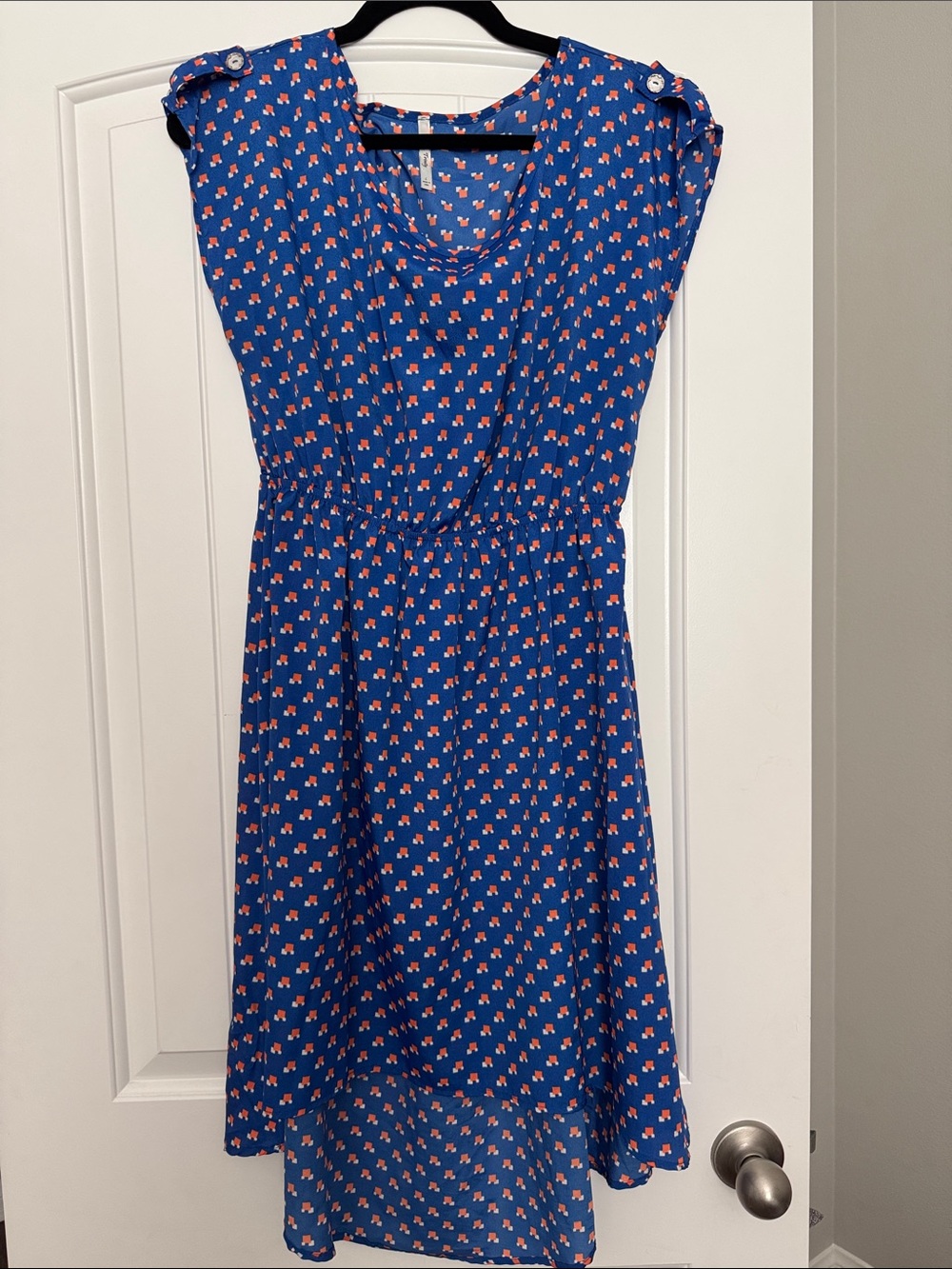 Trinity Blue High-Low Dress with Pink Floral Print
